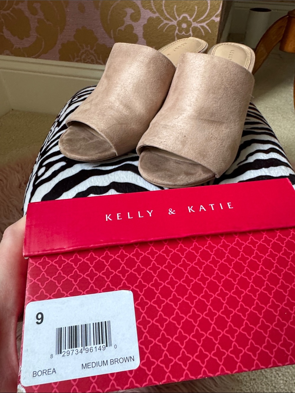 Kelly & Katie Suede Open-Toe Slide in Medium Brown